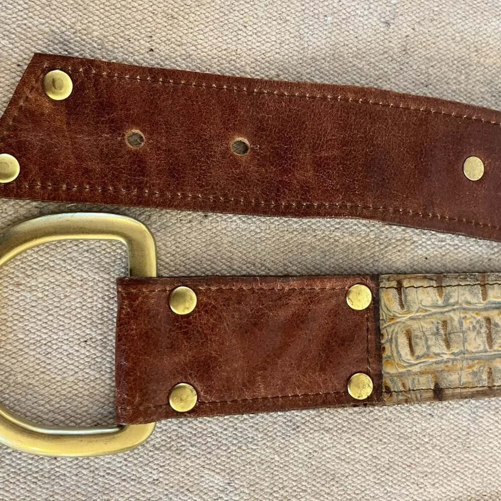 Izzimo Woman's Croc Embossed Leather Mob Wife Solid Brass Belt Buckle